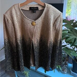 St John Two Tone Cardigan. Black/Metallic Gold 1 Button Size 10. Like New Knit